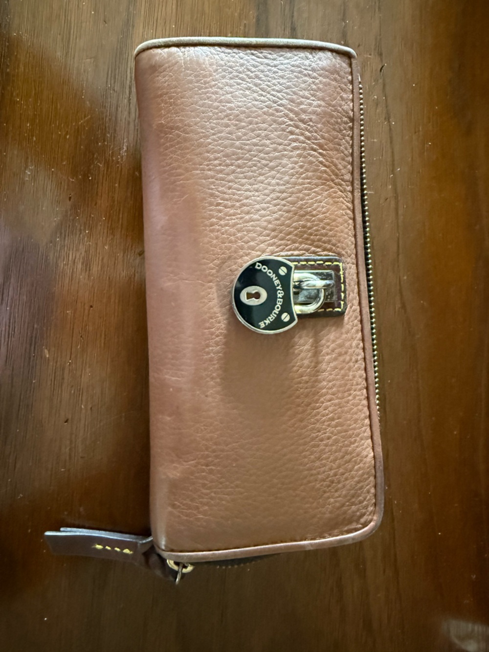 Dooney & Bourke Chestnut Brown Pebbled Leather Zip Wallet